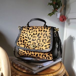 Coach Leopard Printed Park Calf Hair Satchel Bag